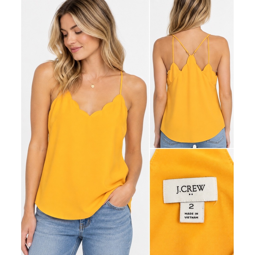 J.Crew Women Scalloped Cami Top Polyester Marigold Yellow Relaxed Fit Size 2